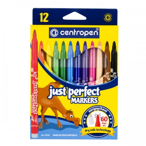 Фломастеры Centropen Just Perfect 12 шт (невысыхающие 60 дней без колпачка), 2510/12