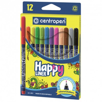 Маркер линер Centropen HAPPY 0.3 мм, набор 12 цветов, 2521