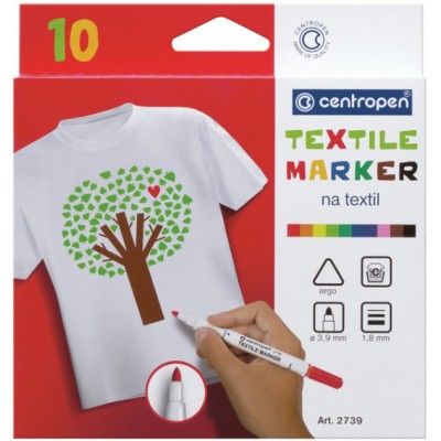 Маркеры для текстиля Centropen Textile 2 мм, набор 10 цветов, 2739.10