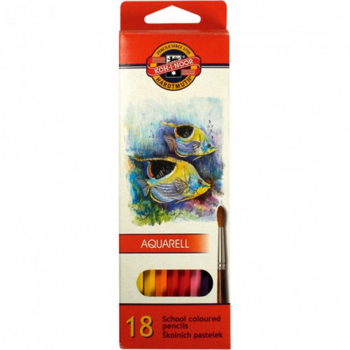 Koh-I-Noor Карандаши цветные акварельные MONDELUZ "Рыбки", 18 цветов, 3717_P