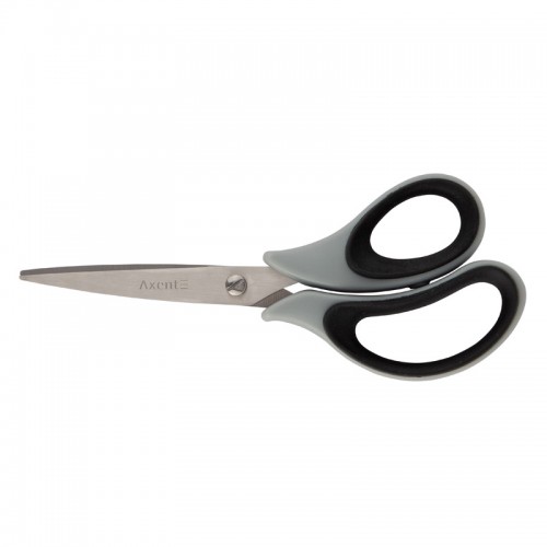 Ножницы Axent Duoton Soft 6101-01-A, 16.5 см, прорезиненные ручки, серо-черные